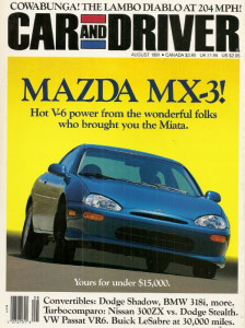 CAR & DRIVER 1991 AUG - DIABLO, M30, ELAN, R/T vs 300ZX